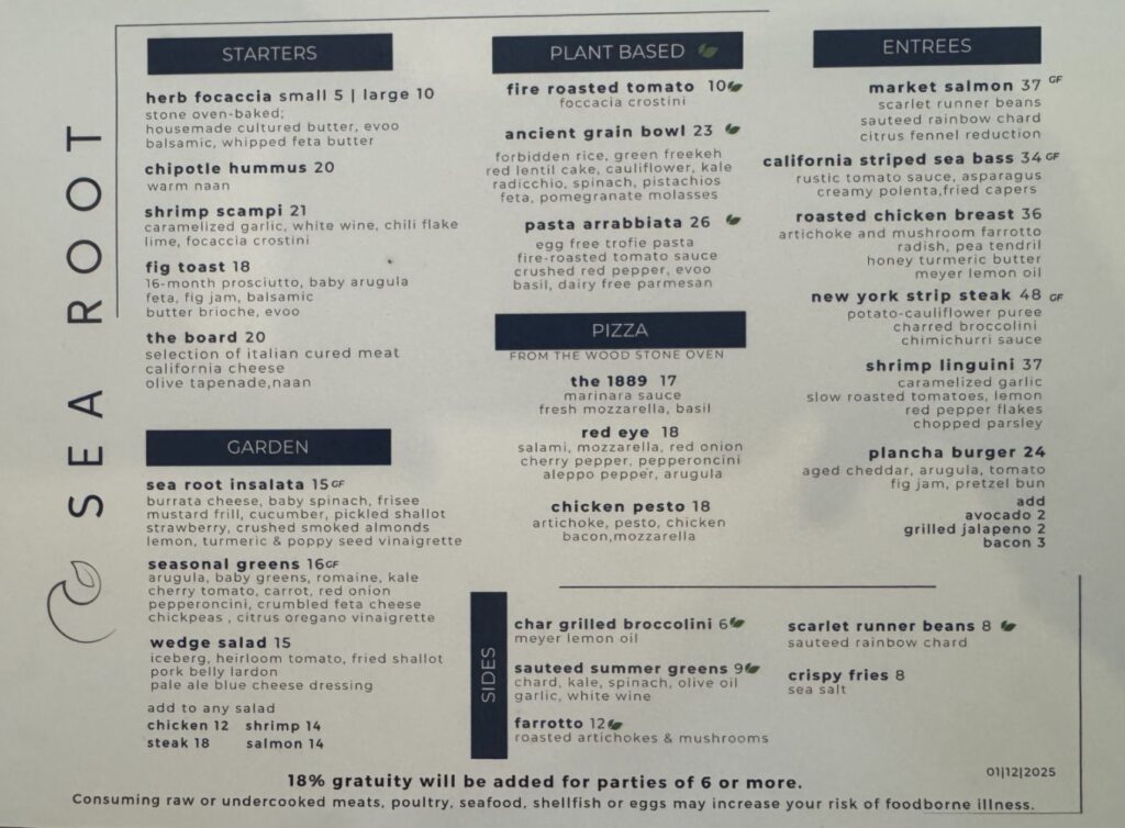 Sea Root Menu 1